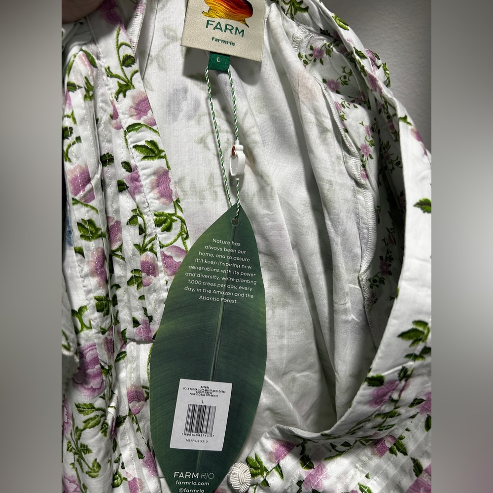 Farm Rio Off-White Folk Floral Lace Midi Dress. L. NWT. - Picture 12 of 14